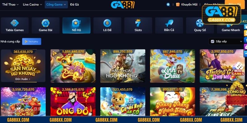 Kho game nổ hũ GA88 phong phú, đa dạng chủ đề 