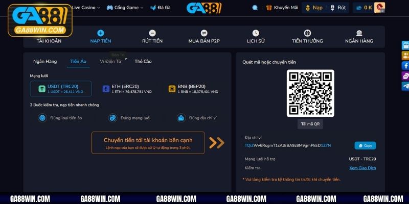 Nạp tiền GA88 qua mã QR Code